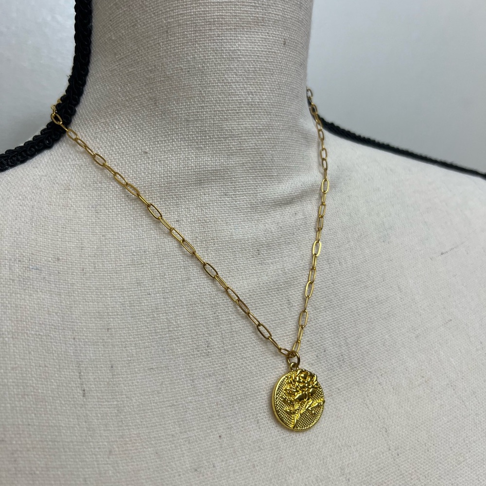 Plunder Gold Necklace with Rose Pendant - Picture 1 of 4